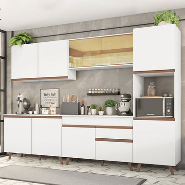 Armário de Cozinha Completa 300cm Branco Reims Madesa 01