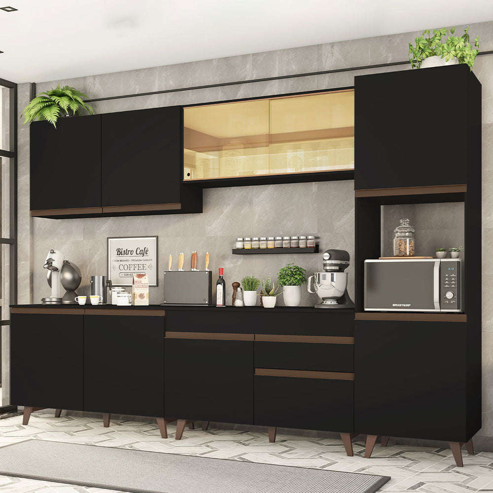 Armário de Cozinha Completa 300cm Preto Reims Madesa 01