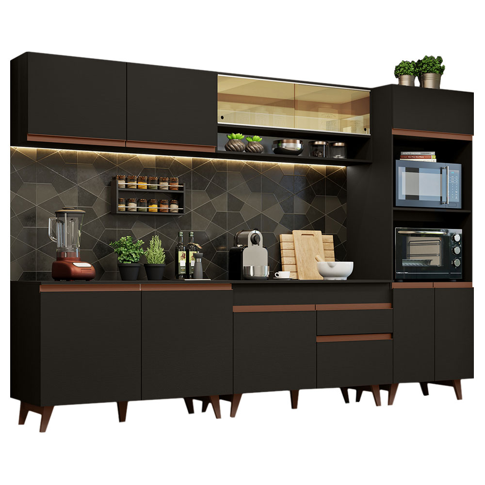 Armário de Cozinha Completa 310cm Preto Reims Madesa 02