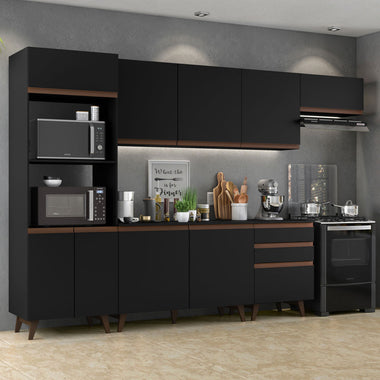 Armário de Cozinha Completa 320cm Preto Reims Madesa 01