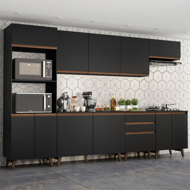 Armário de Cozinha Completa 320cm Preto Reims Madesa 02