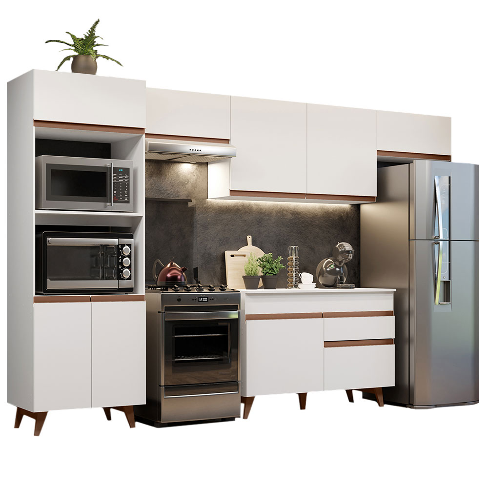 Armário de Cozinha Completa 330cm Branco Reims Madesa 01