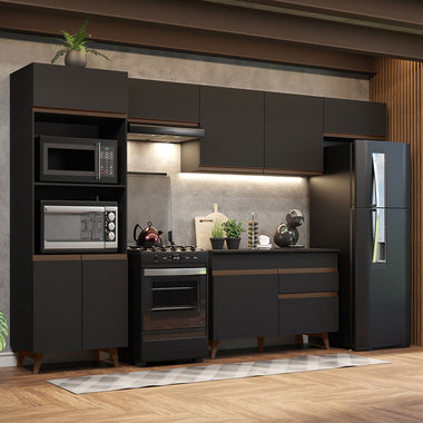 Armário de Cozinha Completa 330cm Preto Reims Madesa 01