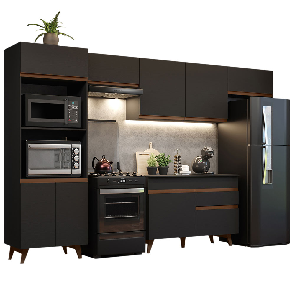 Armário de Cozinha Completa 330cm Preto Reims Madesa 01