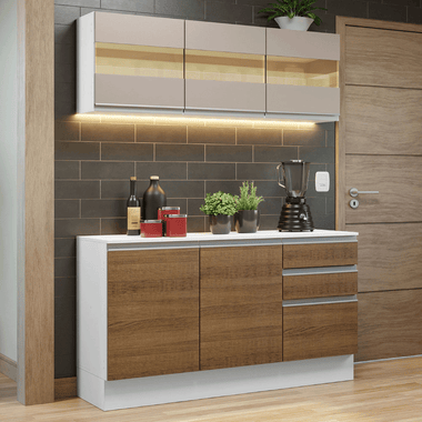 Armário de Cozinha Compacta 100% MDF 120 cm Branco/Rustic/Crema Smart Madesa 01