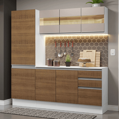 Armário de Cozinha Compacta 100% MDF 170 cm Branco/Rustic/Crema Smart Madesa 01