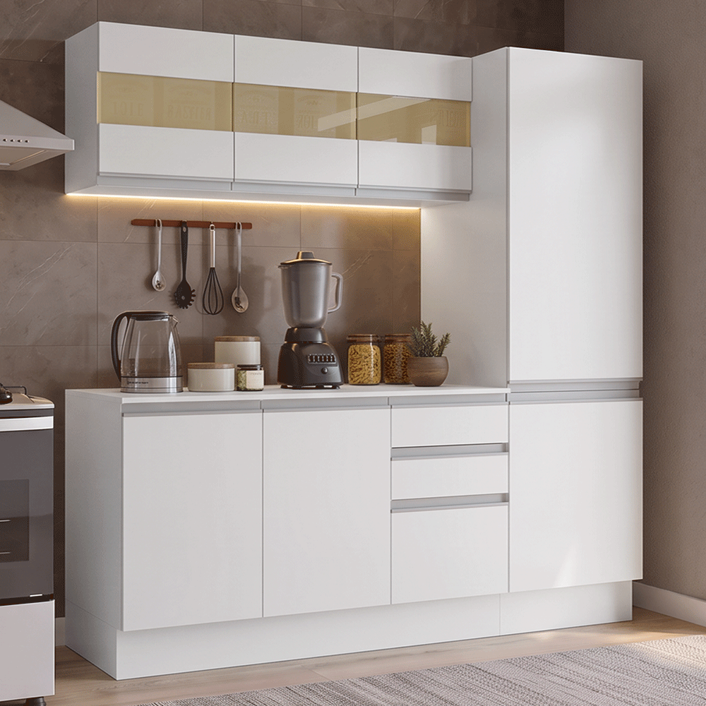 Armário de Cozinha Compacta 100% MDF 170 cm Branco Smart Madesa 02