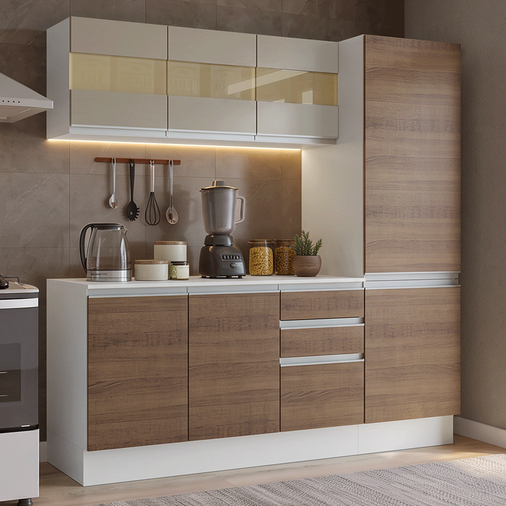 Armário de Cozinha Compacta 100% MDF 170 cm Branco/Rustic/Crema Smart Madesa 02