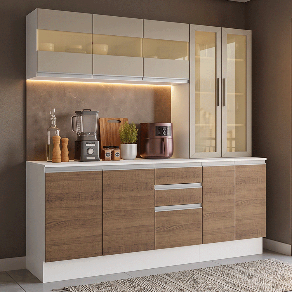 Armário de Cozinha Compacta 100% MDF 180 cm Branco/Rustic/Crema Smart Madesa 04