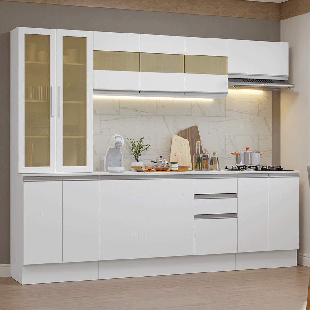 Armário de Cozinha Completa 100% MDF 240 cm Branco Smart Madesa 01