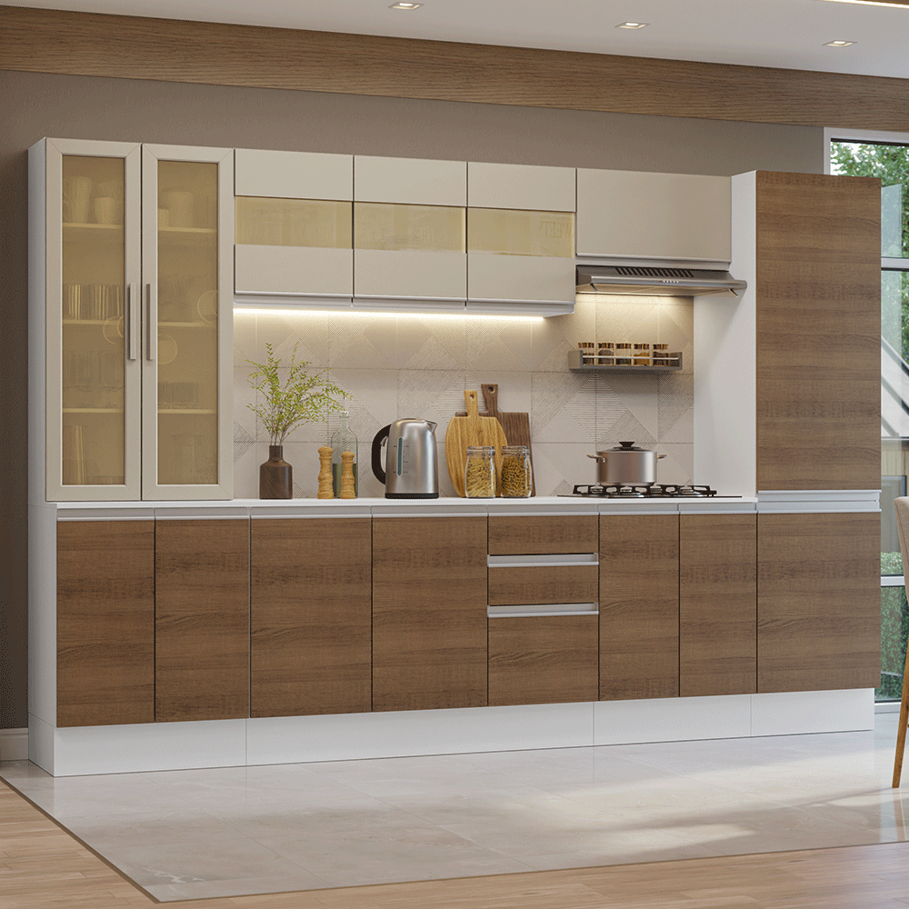 Armário de Cozinha Completa 100% MDF 290 cm Branco/Rustic/Crema Smart Madesa 01