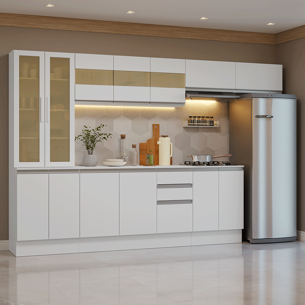 Armário de Cozinha Completa 100% MDF 300 cm Branco Smart Madesa 04