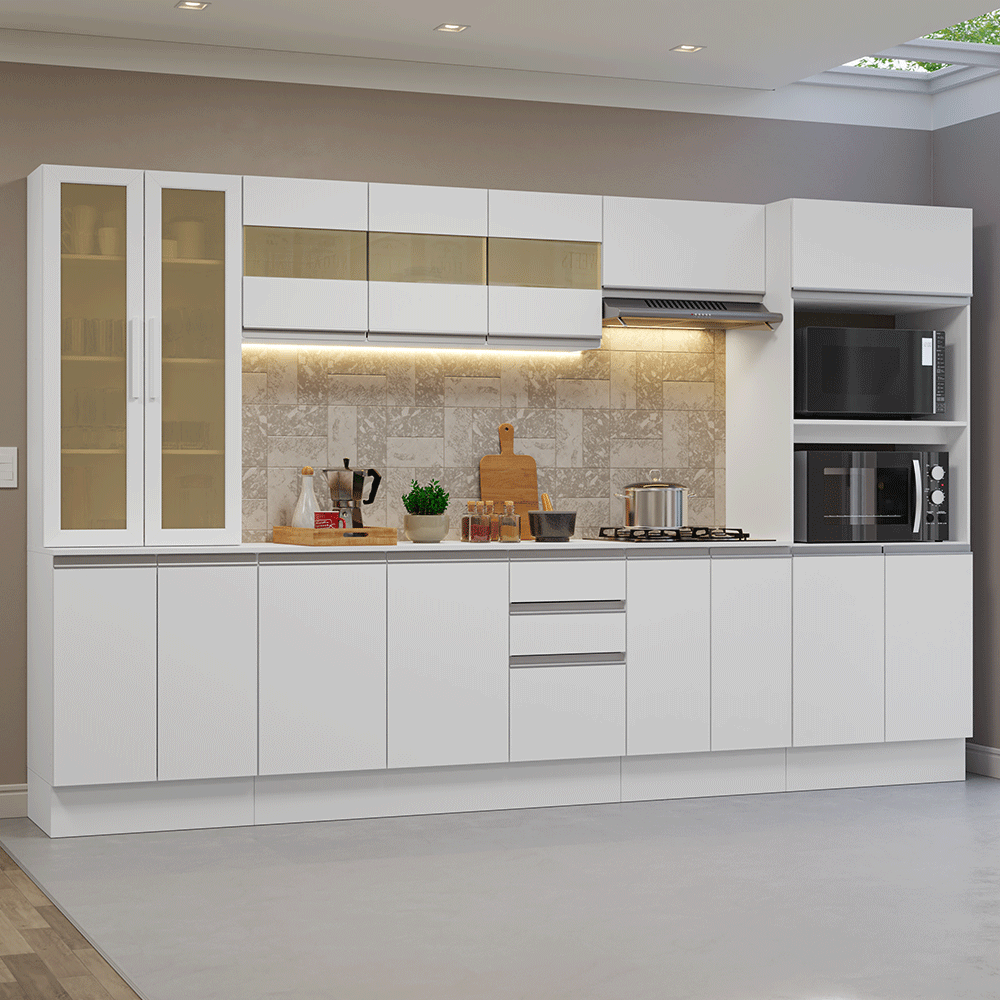Armário de Cozinha Completa 100% MDF 310 cm Branco Smart Madesa 03
