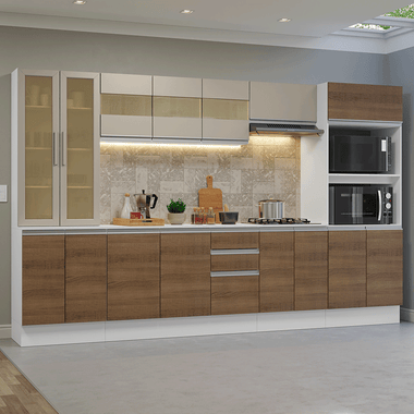 Armário de Cozinha Completa 100% MDF 310 cm Branco/Rustic/Crema Smart Madesa 03