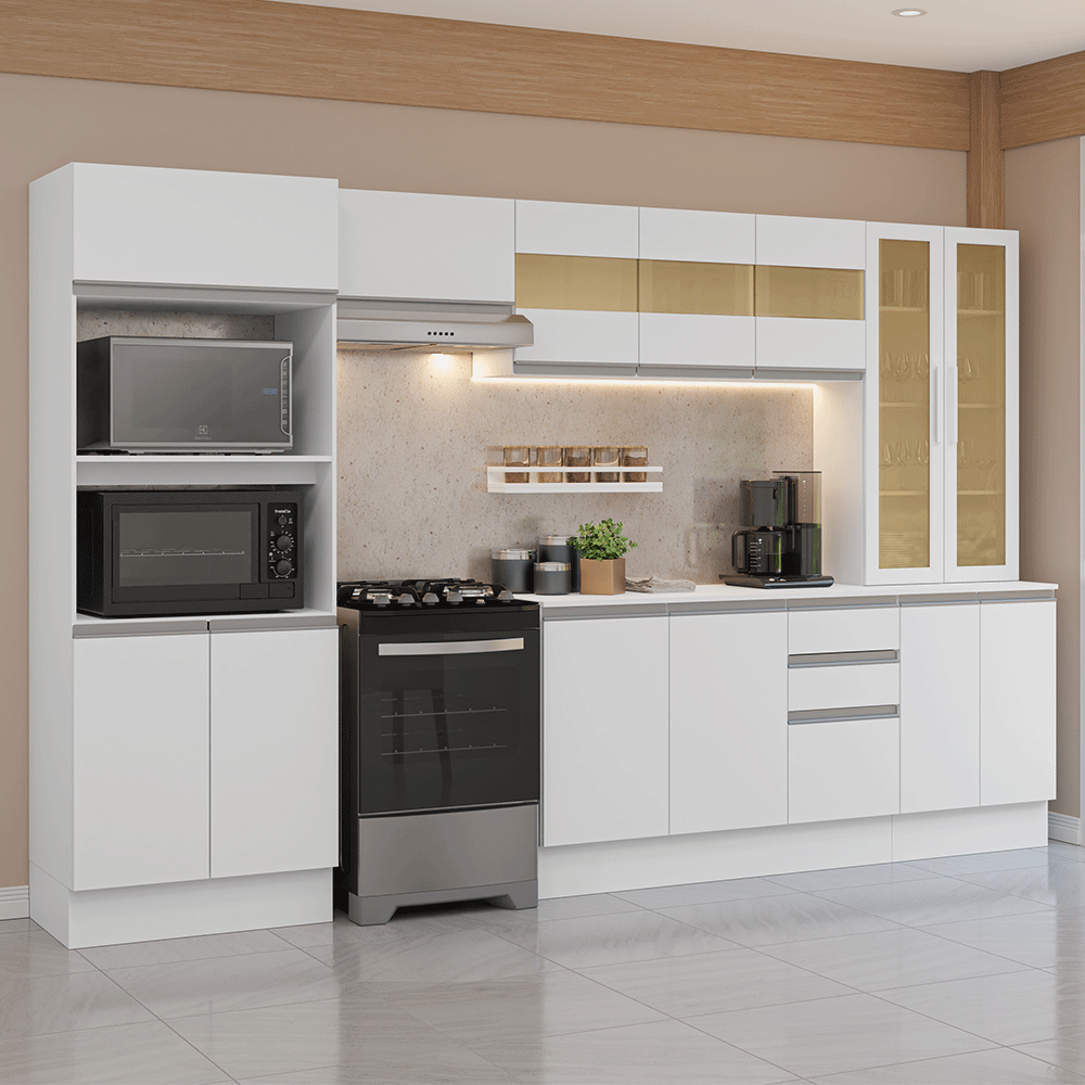 Armário de Cozinha Completa 100% MDF 310 cm Branco Smart Madesa 04