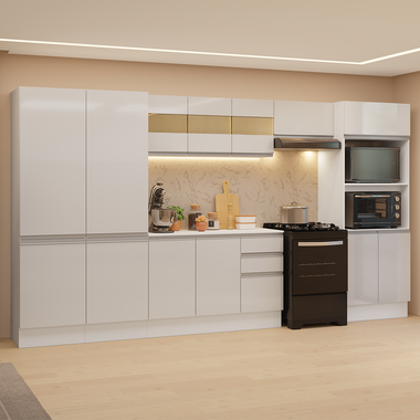 Armário de Cozinha Completa 100% MDF 350cm Smart Branco Brilhante Madesa 01