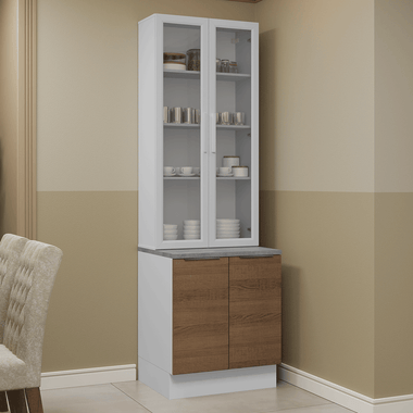 Kit Balcão + Cristaleira 70cm Branco/Rustic Stella Madesa 02