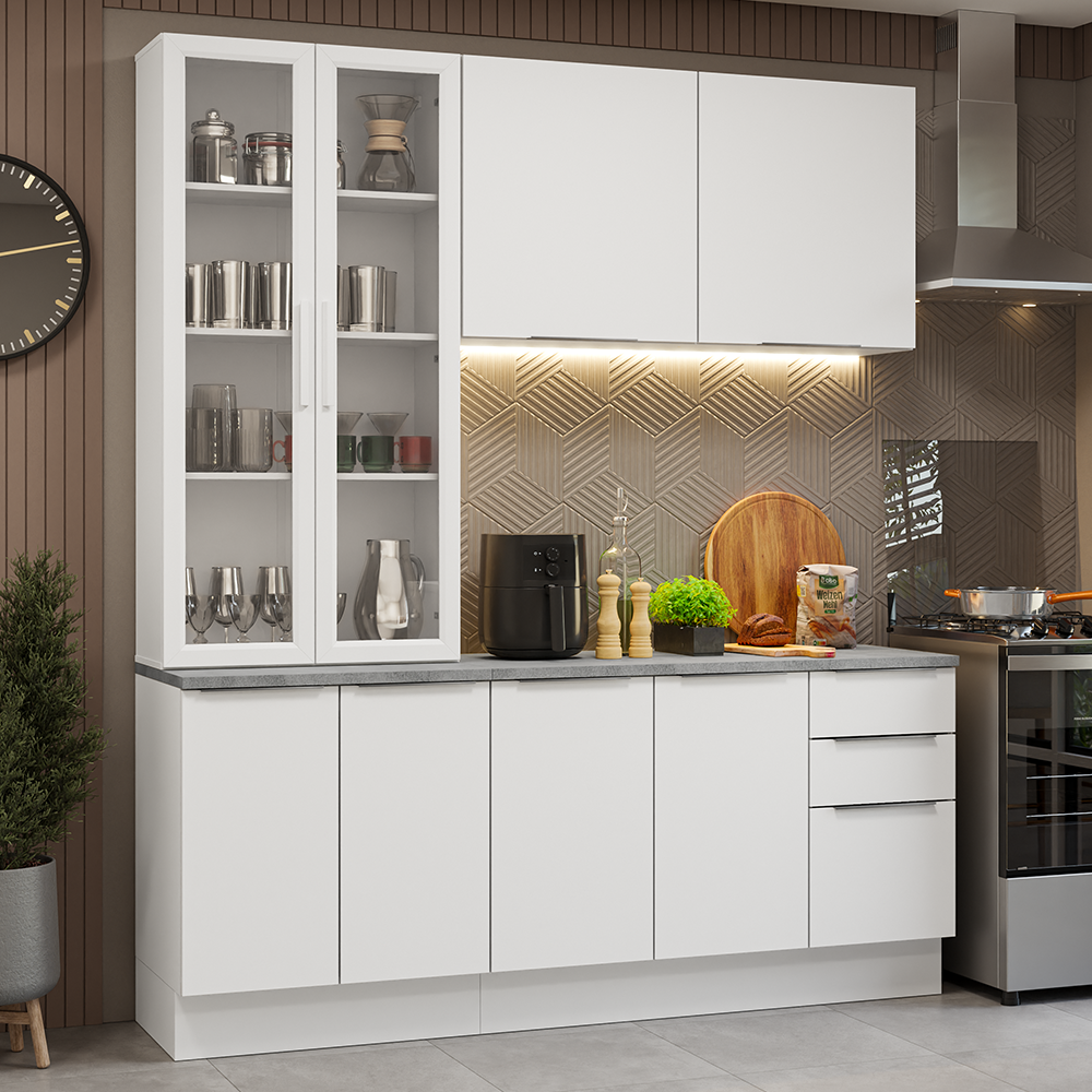 Armário de Cozinha Compacta 190cm Branco Stella Madesa 03