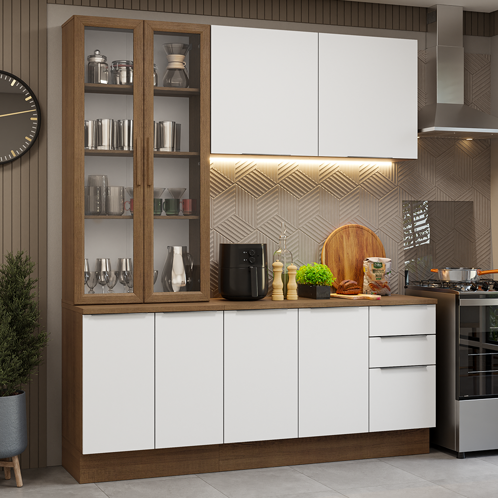 Armário de Cozinha Compacta 190cm Rustic/Branco Stella Madesa 03
