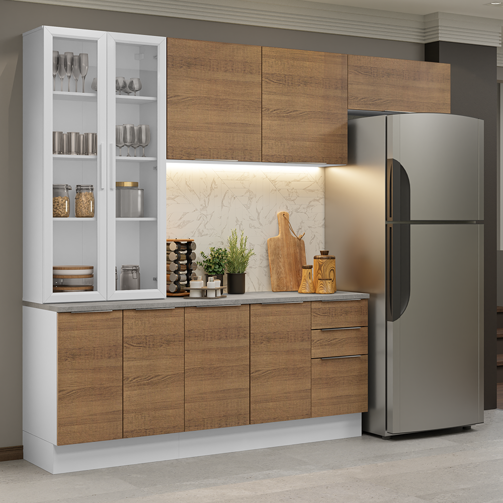 Armário de Cozinha Completa 270cm Branco/Rustic Stella Madesa 11