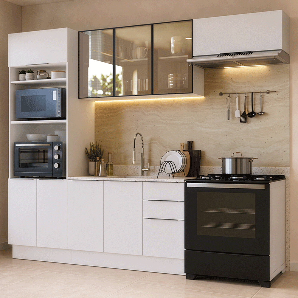 Armário de Cozinha Completa 270 cm Branco Stella Madesa 12