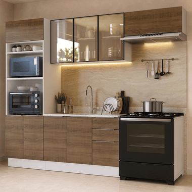 Armário de Cozinha Completa 270 cm Branco/Rustic Stella Madesa 12