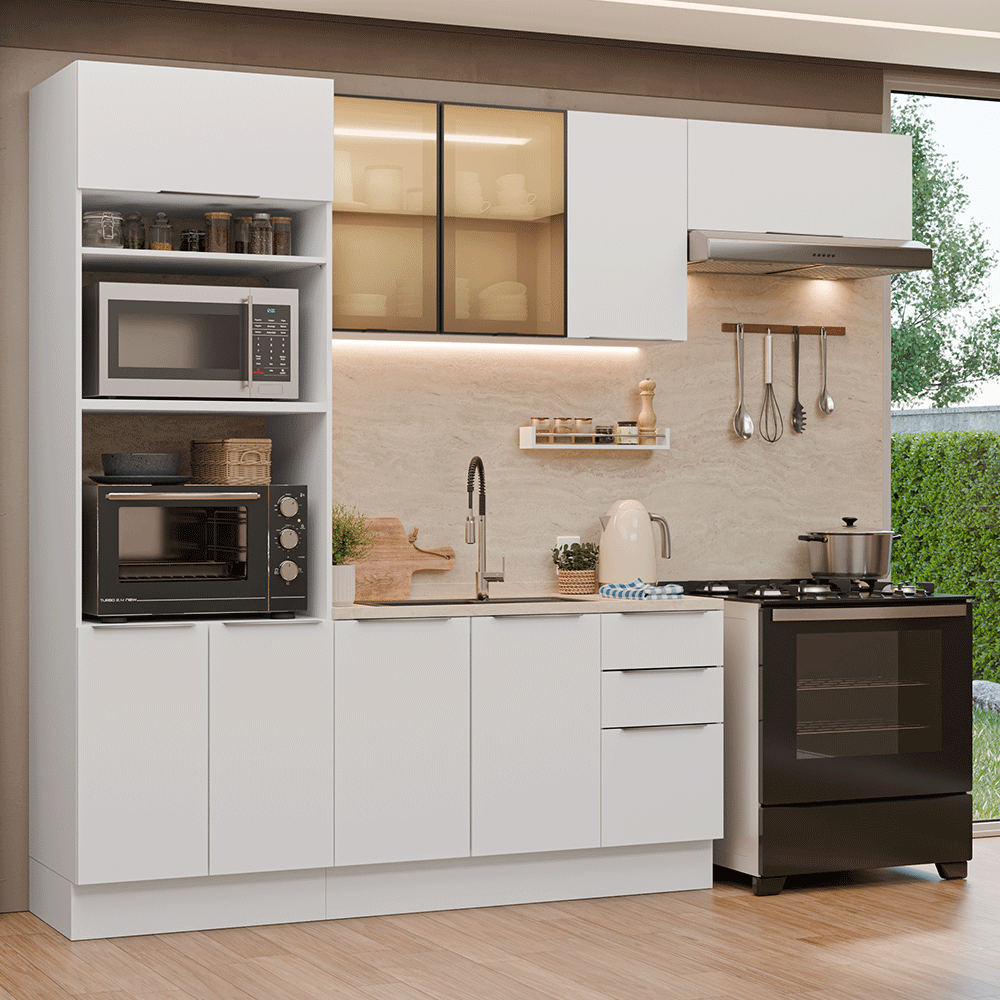 Armário de Cozinha Completa 270 cm Branco Stella Madesa 13
