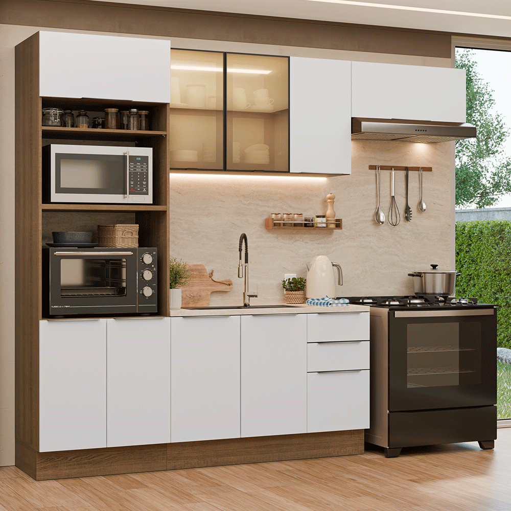 Armário de Cozinha Completa 270 cm Rustic/Branco Stella Madesa 13