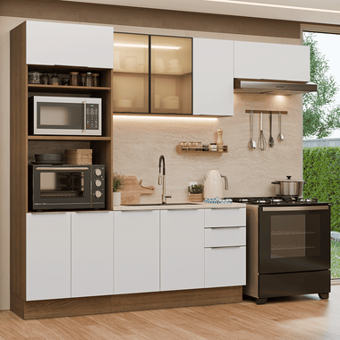 Armário de Cozinha Completa 270 cm Rustic/Branco Stella Madesa 13