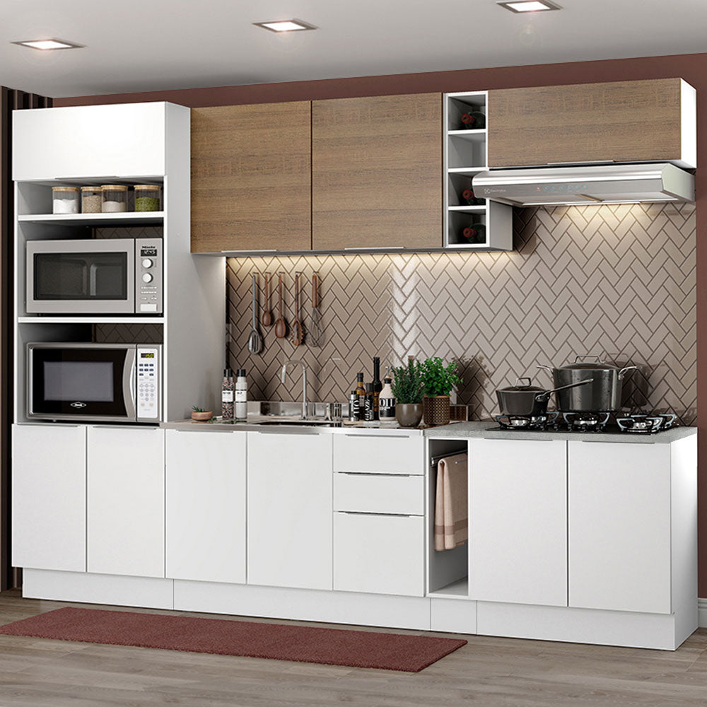 Armário de Cozinha Completa 290cm Branco/Branco/Rustic Stella Madesa 01