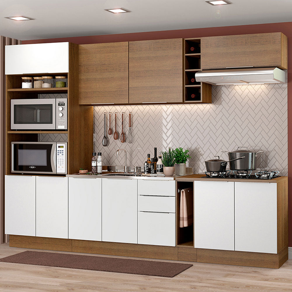 Armário de Cozinha Completa 290cm Rustic/Branco/Rustic Stella Madesa 01