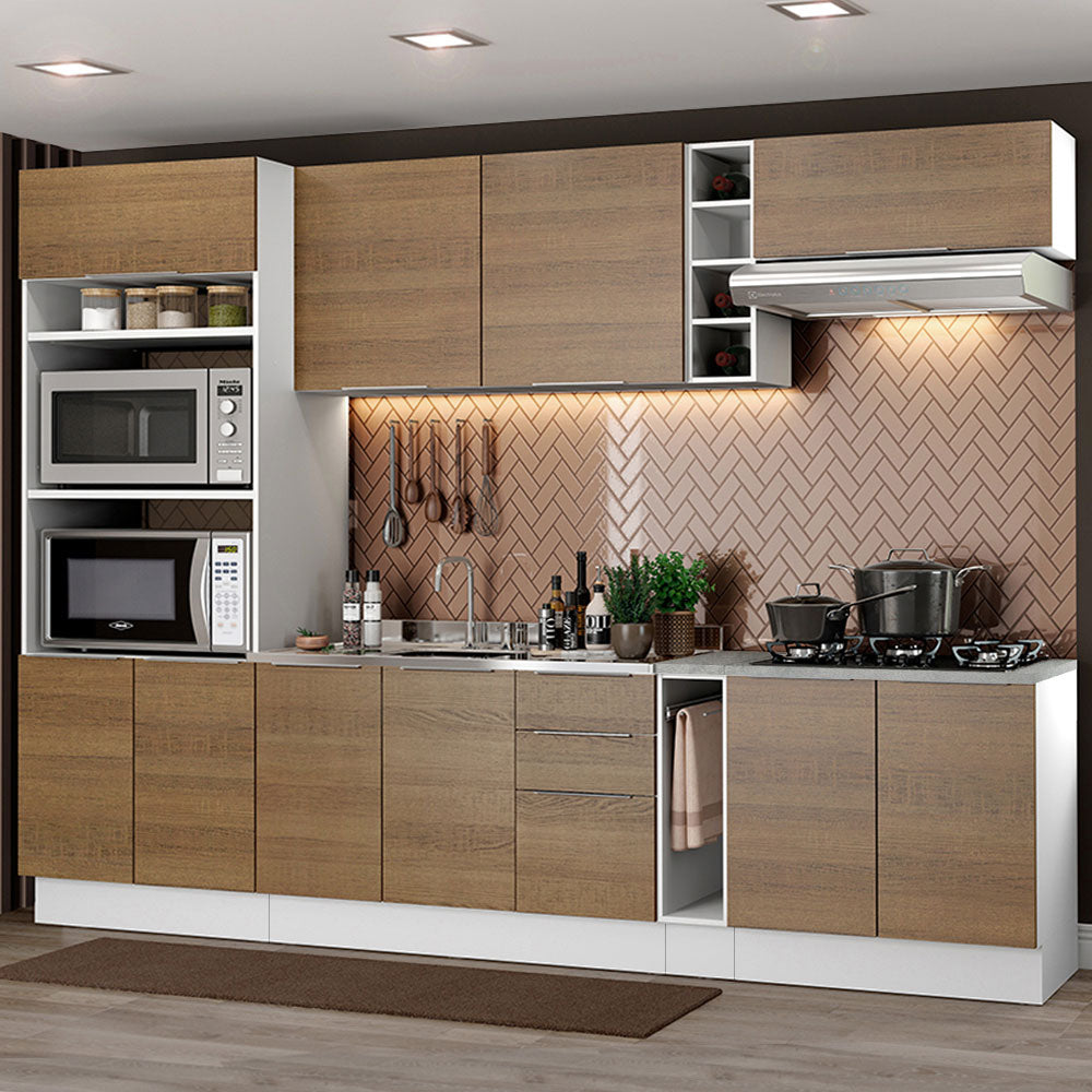 Armário de Cozinha Completa 290cm Branco/Rustic Stella Madesa 01