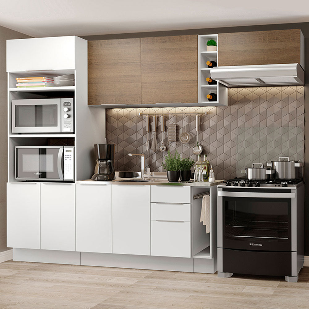 Armário de Cozinha Completa 290cm Branco/Branco/Rustic Stella Madesa 02