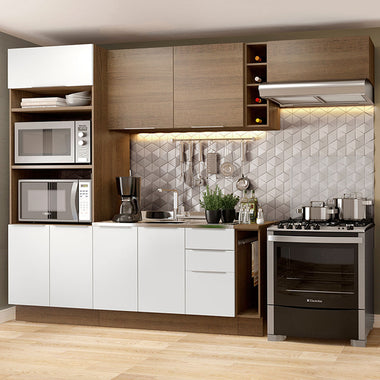Armário de Cozinha Completa 290cm Rustic/Branco/Rustic Stella Madesa 02