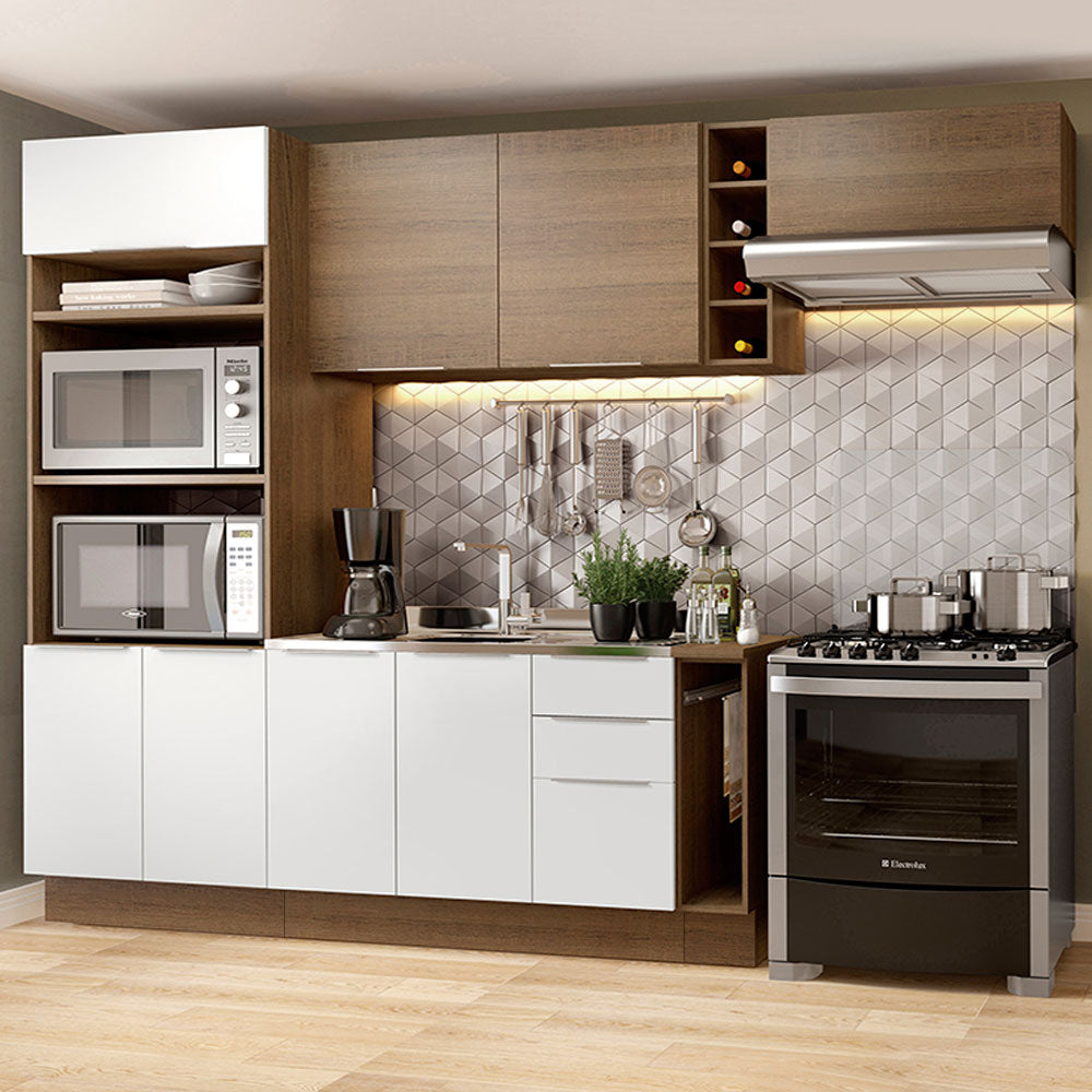 Armário de Cozinha Completa 290cm Rustic/Branco/Rustic Stella Madesa 02