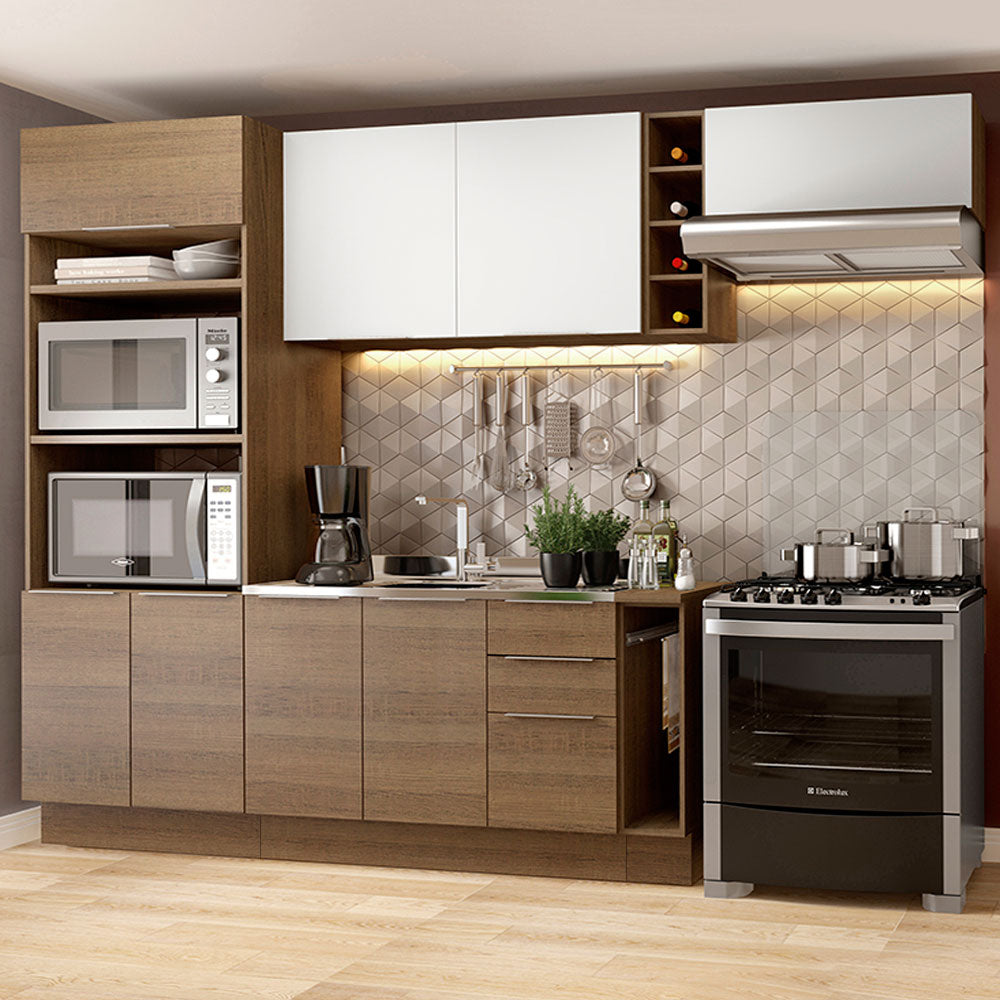Armário de Cozinha Completa 290cm Rustic/Rustic/Branco Stella Madesa 02