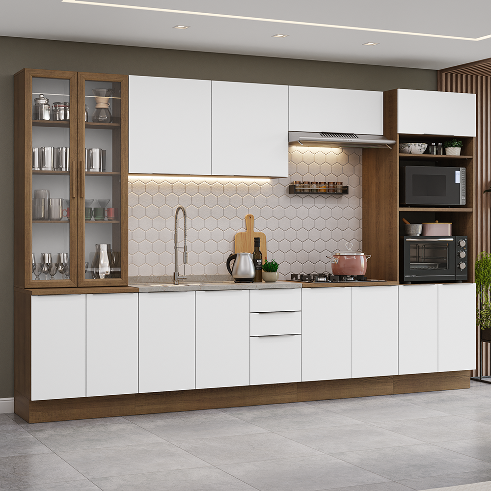 Armário de Cozinha Completa 340cm Rustic/Branco Stella Madesa 01
