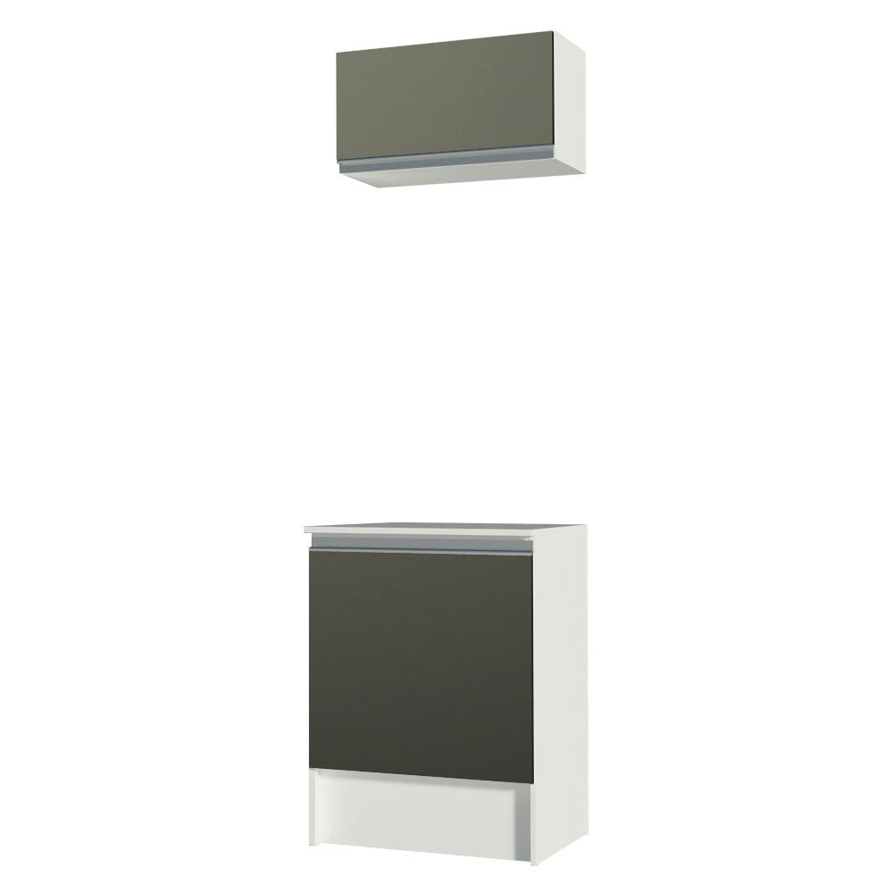 Kit Madesa Topazio 60 cm 2 Portas com Armário Aéreo e Balcão Branco/Preto