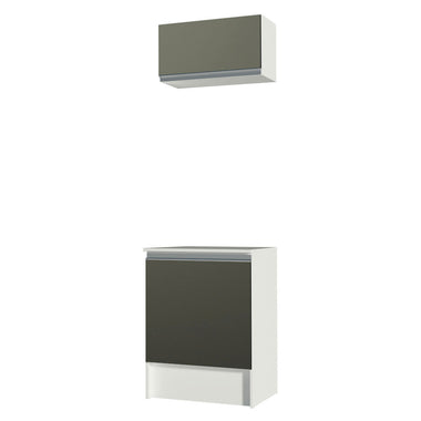 Kit Madesa Topazio 60 cm 2 Portas com Armário Aéreo e Balcão Branco/Preto