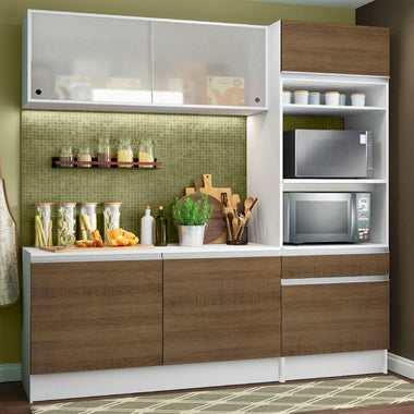 Armário de Cozinha Compacta com Balcão e Tampo Branco/Rustic Topazio Pop Madesa