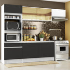 Armário de Cozinha Completa 240cm Branco/Preto/Branco Diamante Madesa 02