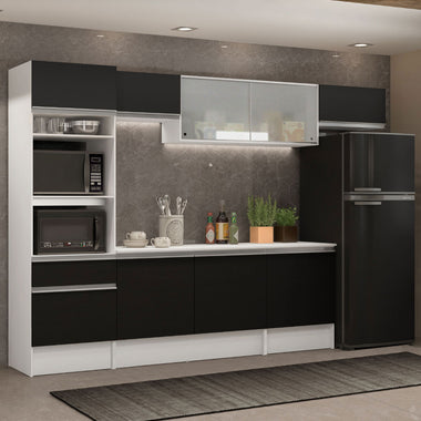 Armário de Cozinha Completa 300cm Branco/Preto Topazio Madesa 01