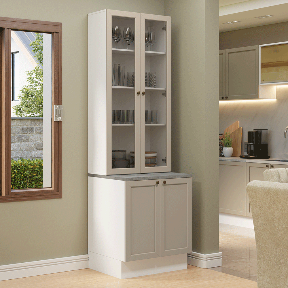 Kit Balcão + Cristaleira 70 cm Branco/Crema Vik Madesa 01