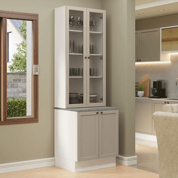 Kit Balcão + Cristaleira 70 cm Branco/Crema Vik Madesa 01