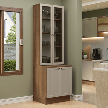 Kit Balcão + Cristaleira 70 cm Rustic/Crema Vik Madesa 01