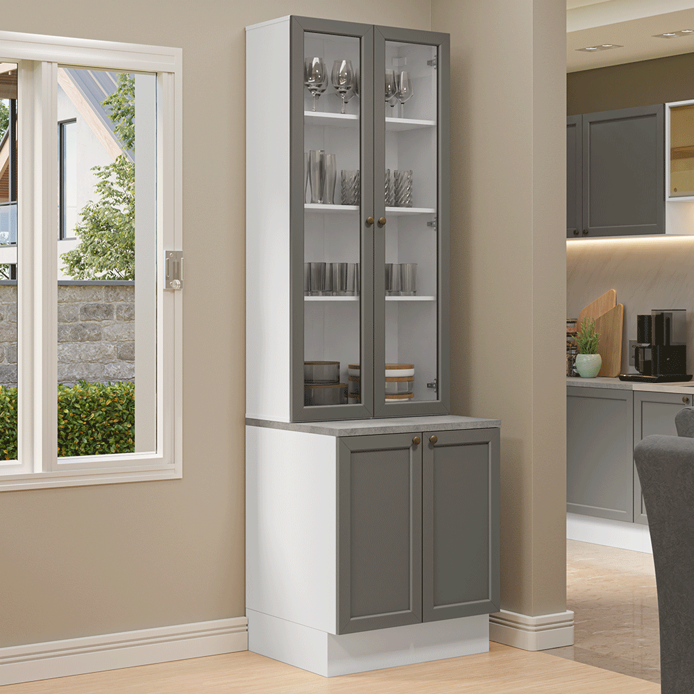 Kit Balcão + Cristaleira 70 cm Branco/Cinza Vik Madesa 01