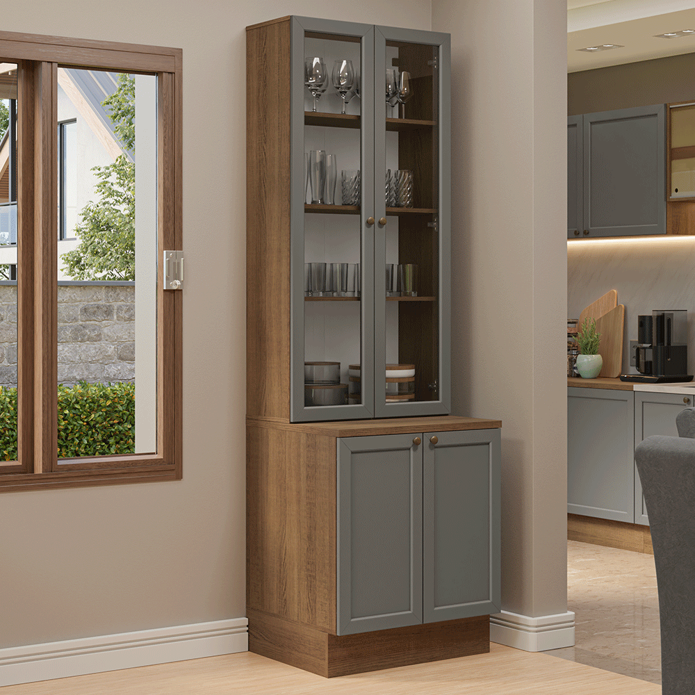 Kit Balcão + Cristaleira 70 cm Rustic/Cinza Vik Madesa 01