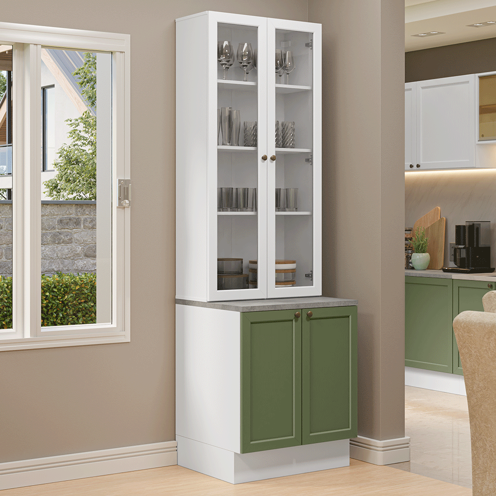 Kit Balcão + Cristaleira 70 cm Branco/Verde/Branco Vik Madesa 01