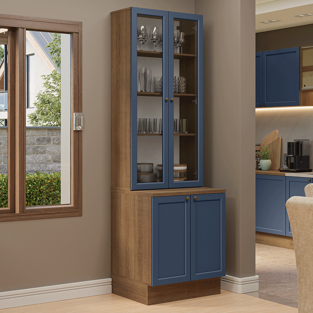 Kit Balcão + Cristaleira 70 cm Rustic/Azul Vik Madesa 01