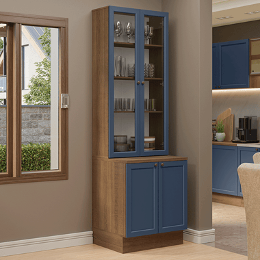 Kit Balcão + Cristaleira 70 cm Rustic/Azul Vik Madesa 01